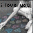 Pixelated image with text 'i love you' in black lowercase letters above a stylized figure holding a white object against a gray background.