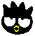 Two pixelated black cartoon heads with spiky hair, white eyes, and yellow circular symbols on their faces, one with closed eyes and the other with open eyes and a white tongue.