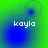 Green and blue gradient background with four blue circular patterns and white text reading 'kayla' in each quadrant.