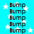 Blue background with white stars and repeated black text 'Bump' in two