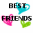 Animated icon with three heart shapes and changing text across frames, featuring black pixelated letters on a white background.