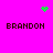 Bright pink background with four instances of the name "BRANDON" in dark brown pixelated text arranged in a , accompanied by green pixel art elements including a heart and scattered dots
