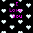 Black background with scattered white pixelated hearts and repeated pink text "I Love You" in a retro digital style.