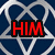 Dark blue background with silver interlocking heart and triangle patterns, red text "HIM" above and partial "Dark light" below.
