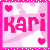 Pixelated pink and white icon with 'Kari' text, heart symbols at top-left and bottom-right corners.