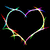 Animated heart outline made of multicolored pixelated lines on black background, rainbow arc, Burger King logo, sunglasses , Hello Kitty face, banana bunch