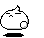 A 4-frame pixel art animation of a white, rounded cartoon character with closed eyes and a small mouth, showing subtle pose changes across frames on a gray background.