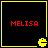 Four identical black square with yellow borders, each containing red text 'MELISA' and a yellow Pac-Man icon in the bottom-right corner