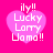 Four identical pink heart-shaped icons with white text on a bright pink background, each displaying 'ily!! Lucky Lorry Uomo!!' in pixelated font.
