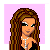 Pixel art of a woman with long brown hair, green eyes, and a pearl necklace against pink background; three text below read 'My Milkshakes', 'Make Tha Boys', 'Come To The Yard'