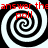 Four identical black-and-white spiral patterns arranged in a with red text overlaid on each quadrant