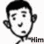 Two cartoon-style faces with partial text labels and a black cross symbol on a white background.
