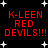 Black background with white starbursts and red pixelated text reading 'K-LEEN RED DEVILS!!!' in two identical horizontal sections.