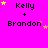 identical pixelated text entries on a bright pink background, each displaying 'Kelly + Brandon' with yellow and pink stars scattered around