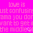 Pixelated text on a bright pink background with two heart symbols at the bottom right.