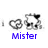 Pixelated buddy icon with heart and cow symbols, labeled 'Mister', 'Moo', and 'Man' in blue text below each instance.