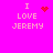 Pixelated text "I LOVE JEREMY" on bright pink background with red heart and starburst symbols in different frames.