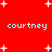 Red background with white plus signs and repeated light blue text "courtney" in two