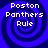 Four identical pixelated blue spiral backgrounds with white text reading 'Poston Panthers Rule' arranged in a