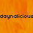 Animated orange background with repeated black text 'daynalicious' in pixelated font, partially obscured by a gray rectangle.