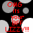 Red pixelated text on black background with gray and white circles; animated sequence shows shifting circle positions.