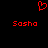 Red pixelated heart symbol above two instances of the text 'Sasha' on a black background.