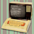 A contact sheet of seven animated frames showing a retro computer with changing screen content, including one frame displaying "70's" text.