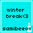 Pixelated cyan square with black text 'winter break<3' and 'samibeeox', white border, and a small white snowman icon in the bottom-right corner.