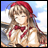 Pixelated anime-style character with long brown hair, red headband, and red bow tie against blue sky background.