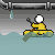 Animated sequence showing a yellow figure in a green raft paddling under pipes, with text bubbles changing from "How's the plumbing" to "Shut up."