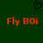 Dark green background with a black pixelated heart symbol above two identical orange text phrases 'Fly BOi' rendered in blocky font.