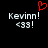 Pixelated text 'Kevinn!' and '<33!' on black background with red heart symbol above left text.
