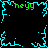 Pixelated cyan border with green 'heyy' text at four corners and center on black background, animated cyan lines radiating from center.