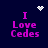 Dark blue background with four identical text blocks reading "I Love Cedex" in purple pixelated font, each with a white pixelated heart or starburst above.