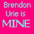 A static image with a bright pink background displays repeated text "Brendon Urie is MINE" in light blue and dark blue pixelated font.