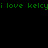 A static image divided into four quadrants with alternating black and red backgrounds, displaying green pixelated text "i love kelcy" across all sections.