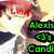 Pixelated anime-style character with red hair and white clothing, featuring two text labels that swap positions between frames.
