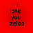 Red background with black pixelated text reading "i love you zelda" in four identical quadrants.