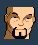 Pixelated avatar with light brown skin, blue eyes, and a black goatee; background is dark blue with small white dots.