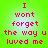 Green background with pink pixelated text reading "I wont forget the way u luvved me" in four identical
