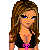 Pixel art contact sheet showing three frames of a beach-themed animated buddy icon with a female character in swimwear and text elements.