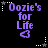 Pixelated purple text 'Oozie's for Life' with a heart symbol, surrounded by white and gray star-shaped border elements on a black background.