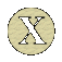 circular and irregularly shaped icons featuring a stylized X symbol in various metallic textures, colors, and orientations against a gray background