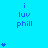 Blue background with repeated 'i luv phill' text and varying heart counts in blue pixel art style.