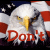 Animated contact sheet of a patriotic eagle icon with text fragments across six frames showing sequential animation of the phrase "Don't mess with the US" over an American flag background.