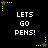 Black background with white text 'LETS GO PENS!' repeated in a pattern, surrounded by yellow star-shaped animations