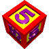 red cubes with yellow faces displaying purple '5' numerals, each cube rotated to show multiple sides against a gray background