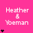 A pink background displays 'Heather & Yoeman' text with varying numbers of black heart icons below each instance.