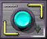Four- of identical gray rectangular frames with yellow corner brackets, each containing a circular cyan lens that alternates between solid and gradient states