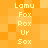 Pixelated orange with yellow text repeating Lamu, Fox, Rox, Ur, Sox in vertical across two identical side-by-side sections